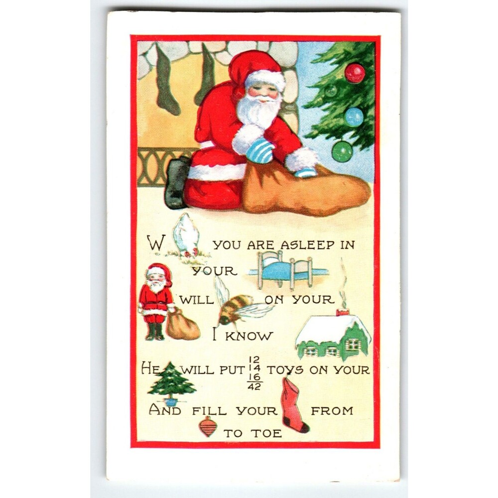 Santa Claus Christmas Postcard When You Are Asleep In Bed Poem Whitney Vintage